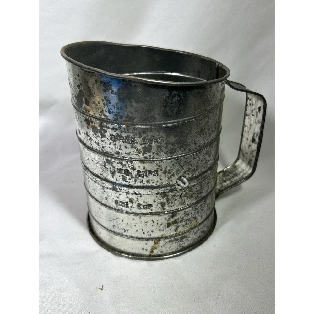Vintage Stainless Steel 3-Cup Flour Sifter Rotary Hand Crank Sugar Duster